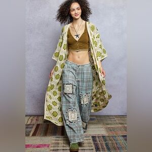 POL Open Front Floral Crochet Longline Cardigan 10010012503